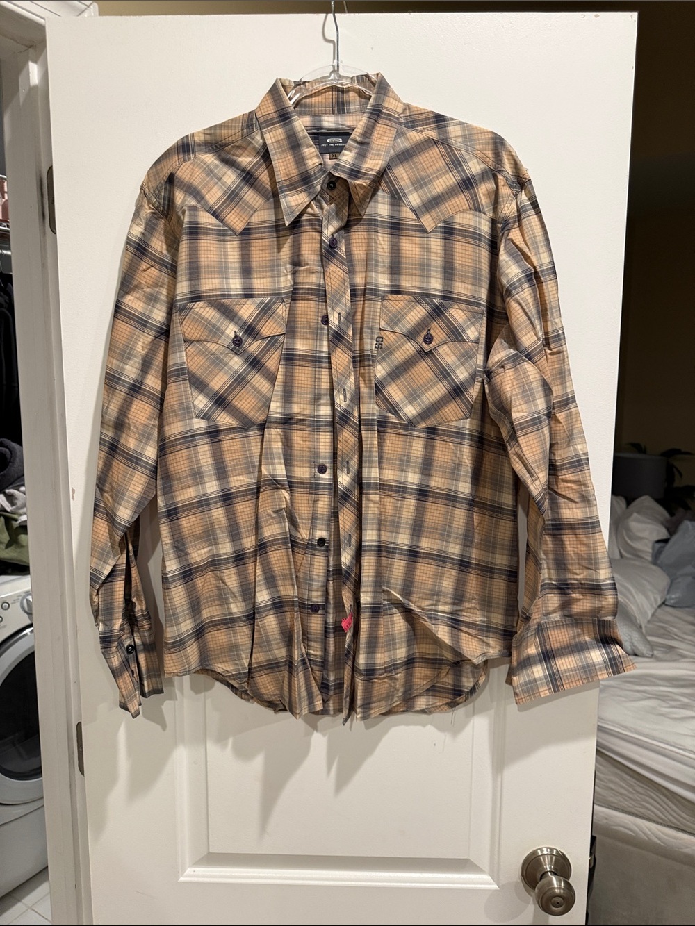G-Star Men's Beige and Navy Plaid Shirt Jacket